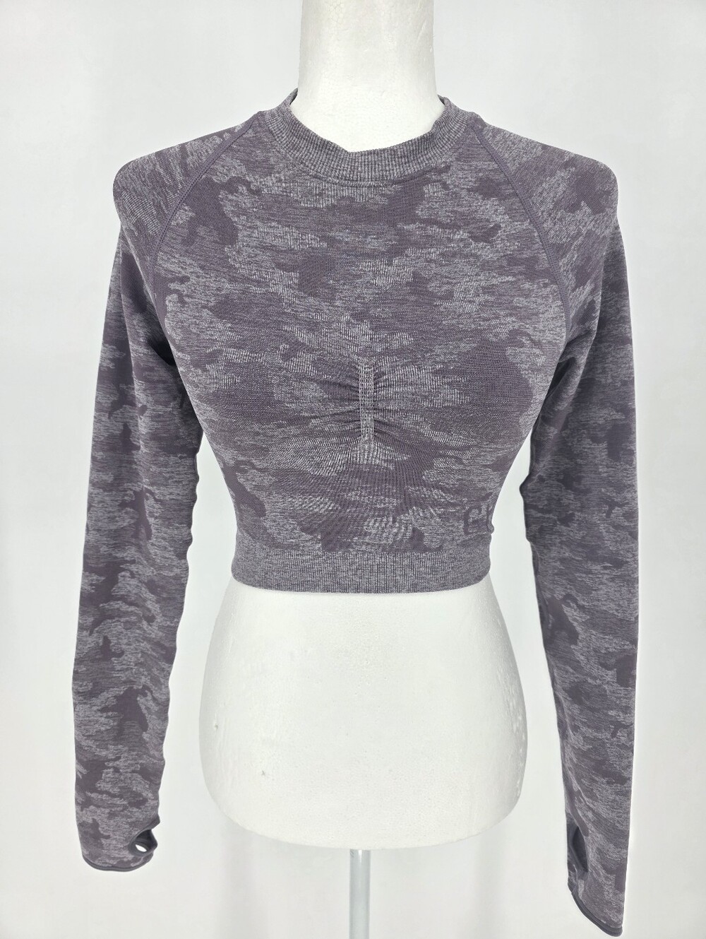 Gymshark Purple Camo Seamless Crop Top Long Sleeve Thumbhole Small